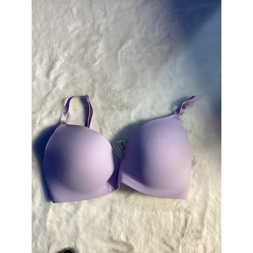 Victorias Secret PINK Wear Everywhere T-Shirt Bra Purple Lilac Logo Strap 34DD